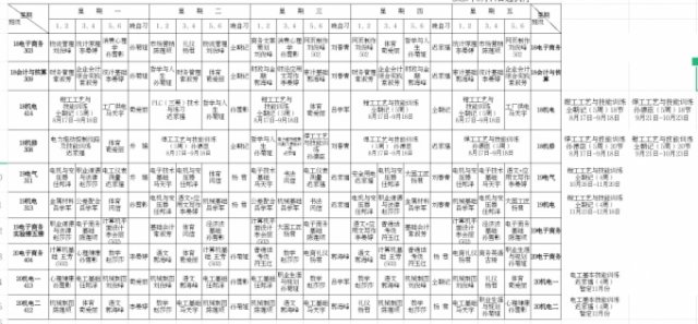 2020-2021学年第一学期班级课程安排表 