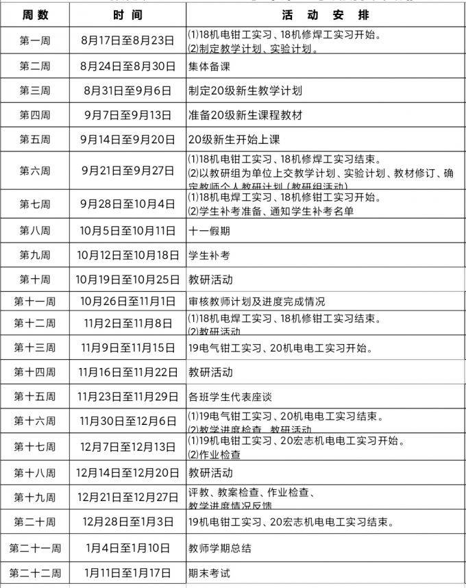 教务处,2020-2021,学年,第一,学期,活动安排, . 教务处2020-2021学年第一学期活动安排